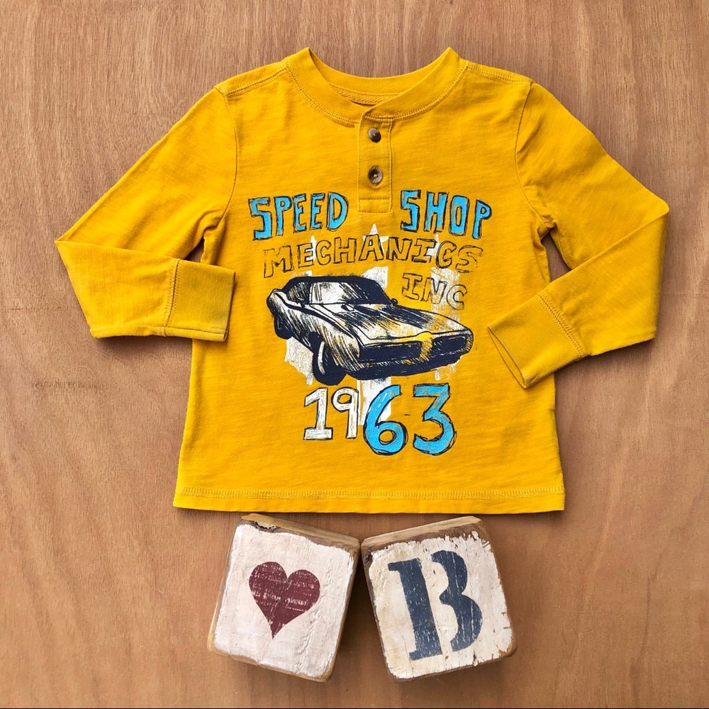 Cherokee Boys Mustard Vintage Car Long Sleeve Shirt 3t